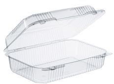 StayLock® Medium, Oblong Hinged Lid Containers with High Domes. 9.4 X 6.8 X 3.1 in. Clear. 250 count.