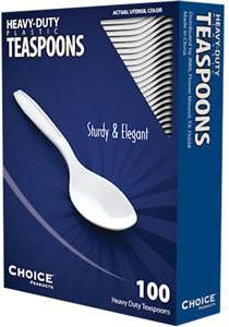Heavy Weight Polystyrene Teaspoons, Retail Boxed. White. 1000 spoons.