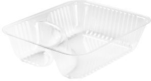 ClearPac® 2-Compartment Containers/Small Nacho Trays (2.4 oz, 9.7 oz.). 5.9 X 4.9 X 1.5 in. Clear.  500 count.