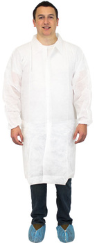 Polyethylene Lab Coat with Elastic Wrists and No Pockets. Size Large. White. 30 count.