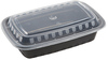 A Picture of product 329-802 AmerCareRoyal Rectanglular Polypropylene To-Go Containers with Lids. 24 oz. 7.75 X 5.5 X 1.5 in. Black and Clear. 150 sets/case.