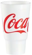 Foam Cup with Coke Design. 32 oz. 16 Cups/Sleeve, 25 Sleeves/Case, 400 Cups/Case.