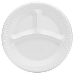 Quiet Classic® Foam Plastic Laminated Dinnerware Plates with 3 compartments. 9 in. diameter. White. 500 count.