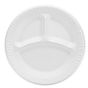 A Picture of product 964-854 Quiet Classic® Foam Plastic Laminated Dinnerware Plates with 3 compartments. 9 in. diameter. White. 500 count.