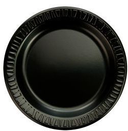 Quiet Classic® Foam Plastic Laminated Dinnerware Plates. 9 in. diameter. Black. 500 count.
