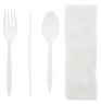 A Picture of product 964-869 4 in 1 Cutlery Kits. Fork/Spoon/Straw/Napkin, White. 500 count.