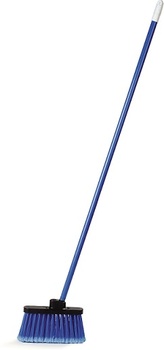 Duo-Sweep® Wide Light Industrial Lobby Broom, Flagged With Metal Threaded Handle. Blue.