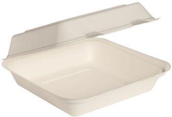 Solo® Eco-Forward® Bagasse Carryout Hinged Lid Containers. 9 in. Ivory. 200 count.