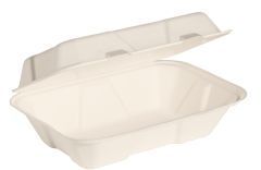 Solo® Eco-Forward® Bagasse Carryout Hinged Lid Containers. 9 X 6 in. Ivory. 200 count.