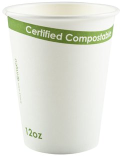Compostable PLA Lined Cups. 12 oz. White. 1000 count.