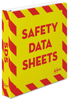 Avery® Heavy-Duty Preprinted Safety Data Sheet Binder 3 Rings, 1.5" Capacity, 11 x 8.5, Yellow/Red