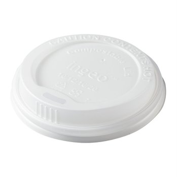 Compostable CPLA Hot Cup Lids. 10-20 oz. White. 1000 count.
