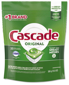 Cascade Diswasher ActionPacs, Fresh Scent, 13.5 oz Bag, 25/Pack, 5 Packs/Case
