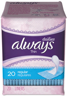 Always® Dailies Thin Liners, Regular, 20/pack, 24 Pack/Carton