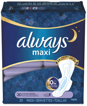 Always® Maxi Pads, Extra Heavy Overnight, 20/pack, 6/carton