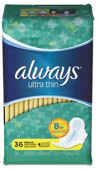 Always® Ultra Thin Pads, Regular, 36/pack, 6 Pack/carton