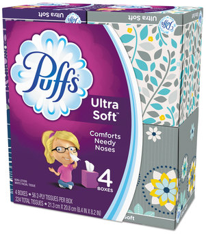 Puffs® Ultra Soft Facial Tissue, 2-Ply, White, 56 Sheets/box, 6/Case