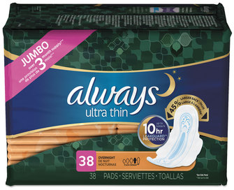 Always® Ultra Thin Overnight Pads With Wings, 38/pack, 6 Pack/Case