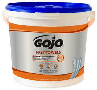 GOJO® Fast Towels® Hand Cleaning Towels. 10 X 9 in. Fresh Citrus scent. White. 2 Buckets/Case, 255 Towels/Bucket.