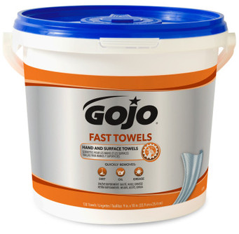 GOJO® Fast Towels® Hand Cleaning Towels. 10 X 9 in. Fresh Citrus scent. White. 4 buckets (130 towels per bucket).