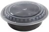 A Picture of product 964-978 AmerCareRoyal Round Polypropylene To-Go Containers with Lids. 24 oz. 7 X 1 1/2 in. Black and Clear. 150 sets/case.