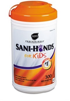 Sani Hands for Kids Hands Instant Sanitizing Wipes for Kids, 5 x 7 1/2, White, 300/Pk, 6 Pks/Ct