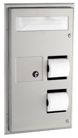 Bobrick B-357 ClassicSeries®  Partition-Mounted, Seat-Cover Dispenser, Sanitary Napkin Disposal and Toilet Tissue Dispenser