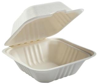 AmerCareRoyal Small Hinged Lid Compostable Containers. 6 x 6 x 3.19 in. 500/case.