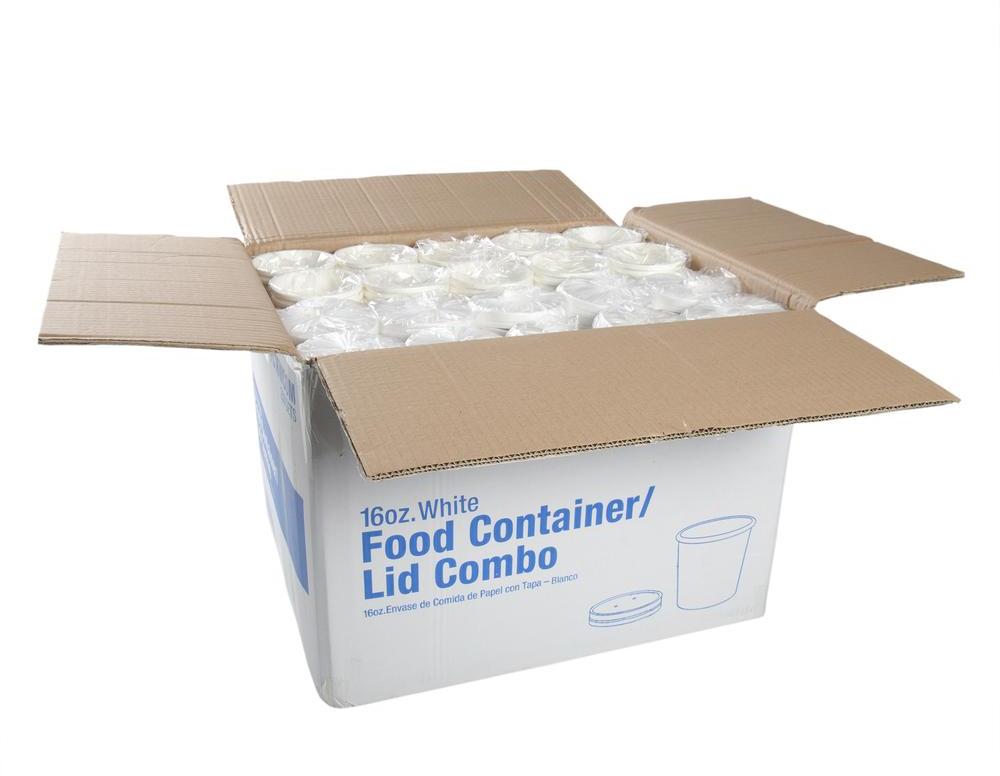 16 OZ WHITE PAPER FOOD CONTAINER AND LID COMBO, 1/250 – AmerCareRoyal