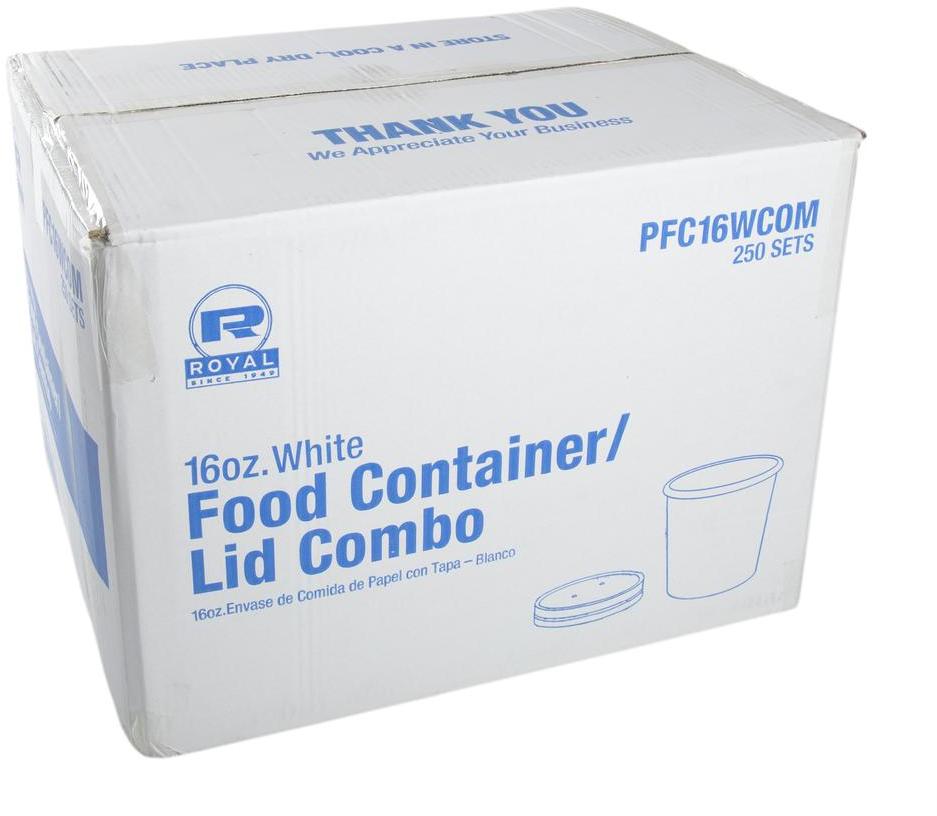 16 OZ WHITE PAPER FOOD CONTAINER AND LID COMBO, 1/250 – AmerCareRoyal