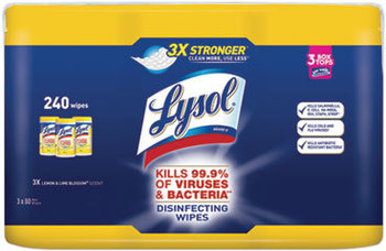 LYSOL® Brand Disinfecting Wipes,  7 x 8, Lemon and Lime Blossom, 80 Wipes/Canister, 3 Canisters/Pack
