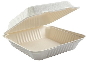 AmerCareRoyal Large Hinged Lid Compostable Containers. 9 x 9 x 3.19 in. 200/case.