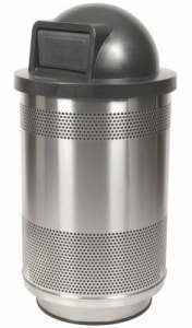 Stadium Series Receptacle Perforated 35 Gallon Stainless Steel, Plastic Liner, Dome Top