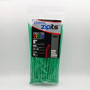 Cambridge ZipIts Standard Duty Cable Ties/Zip Ties. 8 in. 50 lb. Green. 100 count.