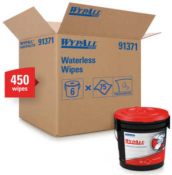 WYPALL* Waterless Hand Wipes.  10.5" x 12.25" Wipe.  Green Color.  75 Wipes/Bucket.