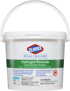Clorox Healthcare® Hydrogen Peroxide Cleaner Disinfectant Wipes. 12" x 11" Wipe, 185 Wipes/Bucket, 2 Buckets/Case.
