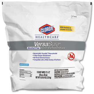Clorox® Healthcare® VersaSure Cleaner 1-Ply Disinfectant Wipes. 12 X 12 in. White. 110/pouch, 2/case.