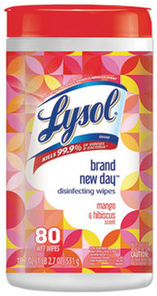 LYSOL® Brand Disinfecting Wipes. 7 X 8 in. Brand New Day Mango and Hibiscus scent. 80 Wipes/Canister, 6 Canisters/Carton.