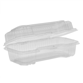 SmartLock Hinged Lid Container. Clear Plastic, Hot Dog Container. 6.5" x 2.75" x 2.25".  250 Containers/Case.