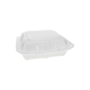 A Picture of product 217-227 Pactiv Foam 3-Compartment Hinged-Lid Takeout Container,  8" x 8" x 3", White, 150 Containers/Case.
