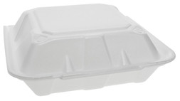 Pactiv Foam 1-Compartment Hinged-Lid Takeout Container, 9" x 9" x 3", White, 150 Containers/Case.
