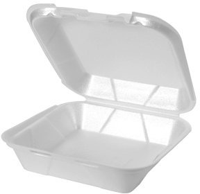 Hinged Container, 8 x 8, White, Foam, 3-Compartment, (200/Case