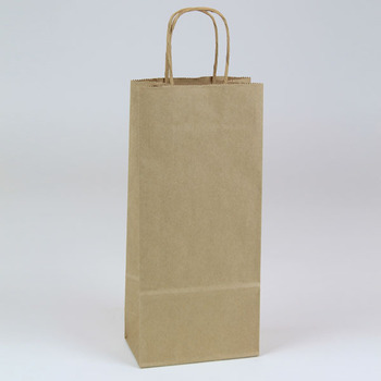 Paper Shopping Bag with Handles. 63#. 5" x 3" x 13". Natural Kraft Paper. Wine Bottle Bag. 250 Bags/Case.