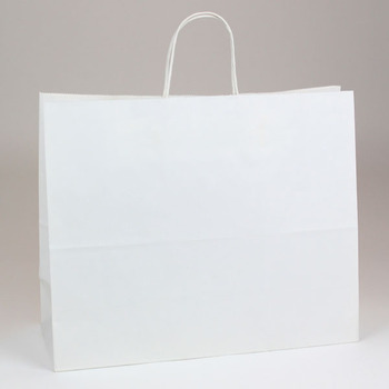 Paper Shopping Bag with Handles.  65#.  16" x 6" x 12".  White Color.  250 Bags/Case.