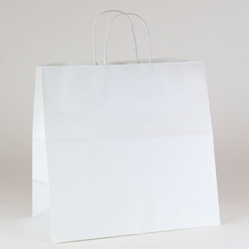 Paper Shopping Bag with Handles, 13" x 7" x 12-1/2", White Kraft, 250 Bags/Case.