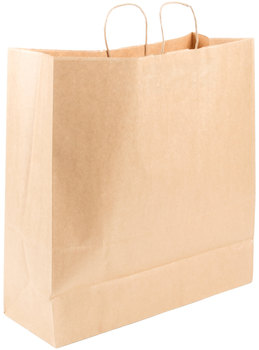 Paper Shopping Bag with Handles, 18" x 7" x 19", 100% Recycled Natural Kraft, 200 Bags/Case.