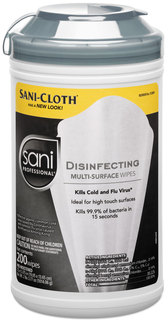 Nice Pak® Sani-Cloth® Disinfecting Surface Wipes. 7 1/2 X 5 3/8 in. 200/canister, 6 canisters/case.