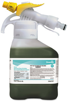 Diversey™ Crew Restroom Floor and Surface Non-Acid Disinfectant Cleaner. 1.5L. Green. Fresh scent. 2 bottles/case.