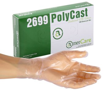 PolyCast Embossed Glove. Powder-Free, X-Large Size. 100 Gloves/Box, 10 Boxes/Case, 1,000 Gloves/Case.