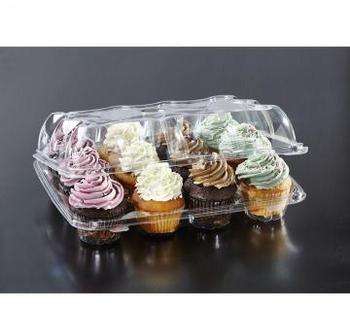 Hinged 12 Count Cupcake Containers for 2.5 inch Cupcakes. 3.75 X 12.38 X 10.00 in. Clear. 70/case.